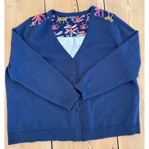 ModCloth‎ 3X Navy Blue Tiger Floral Print Cardigan Sweater Women's